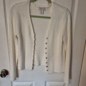 Rachel Zoe Ivory Ribbed V‑Neck Button Cardigan.  Size Small